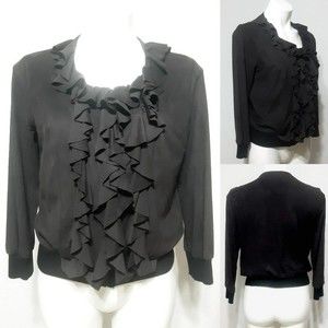 Alberto Makali Designer Vintage Top | Ruffle Collar | Zip Up | Size Medium